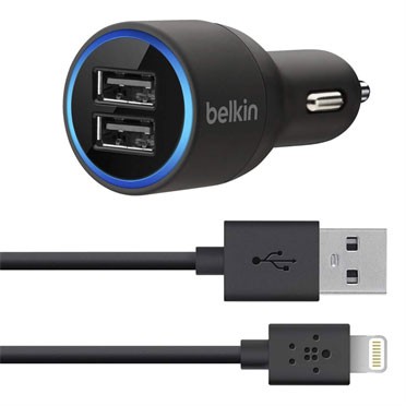 Автомобильное зарядное устройство для телефона Belkin 2x2.1A + Lightning cable черный (F8J071bt04-BLK)